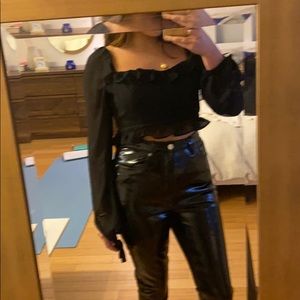 Sheer puff sleeve sexy romantic crop top